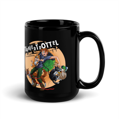 Schwarze Tasse "Turniertrottel"