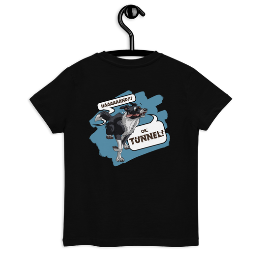 Bio Kids-T-Shirt "Tunnel Border Collie" - Niedliches Hunde-Motiv in der Klexgetier-Kollektion, perfekt für kleine Agility-Fans
