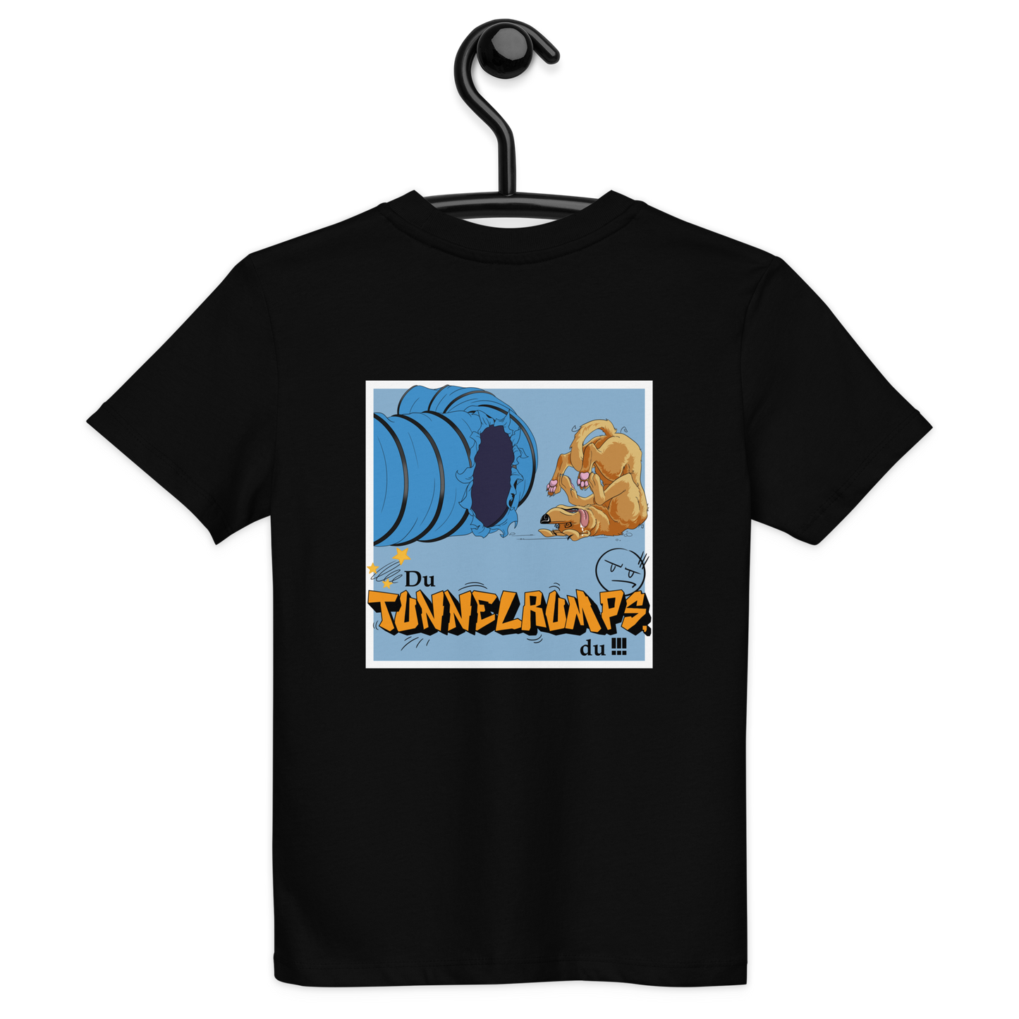 Bio Kids-T-Shirt "Tunnelrumps" mit niedlichem Affenmotiv und Schriftzug der Marke Klexgetier