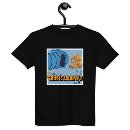 Bio Kids-T-Shirt "Tunnelrumps" mit niedlichem Affenmotiv und Schriftzug der Marke Klexgetier