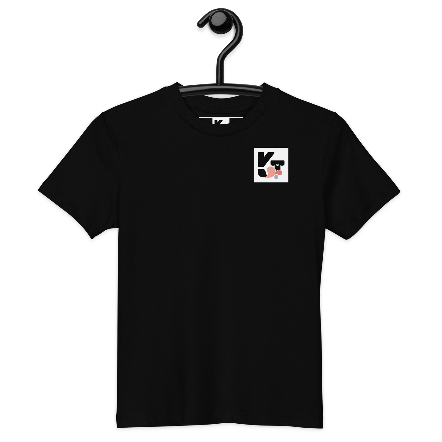 Schwarzes Bio Kids-T-Shirt "Heartwarming" mit Klexgetier-Logo von der Marke Klexgetier, Webshop für Hundeliebhaber und Sportbegeisterte des Agility Hundesports. Das Textilprodukt zeigt ein dezentes, modernes Design mit grafischem Element.