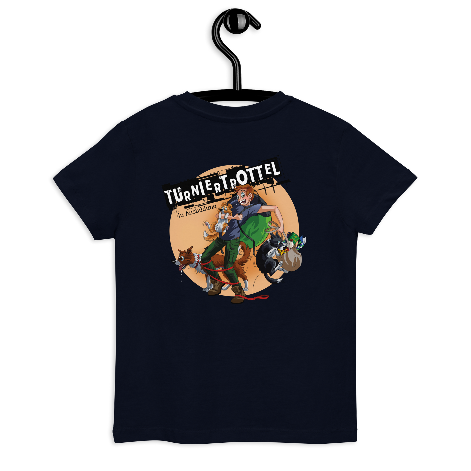 Bio-Kinder-T-Shirt "Turniertrottel" von Klexgetier - ein lustiges, individuelles Shirt für kleine Sportbegeisterte mit einem Comic-Motiv und coolen Einsätzen, hergestellt aus Bio-Materialien.