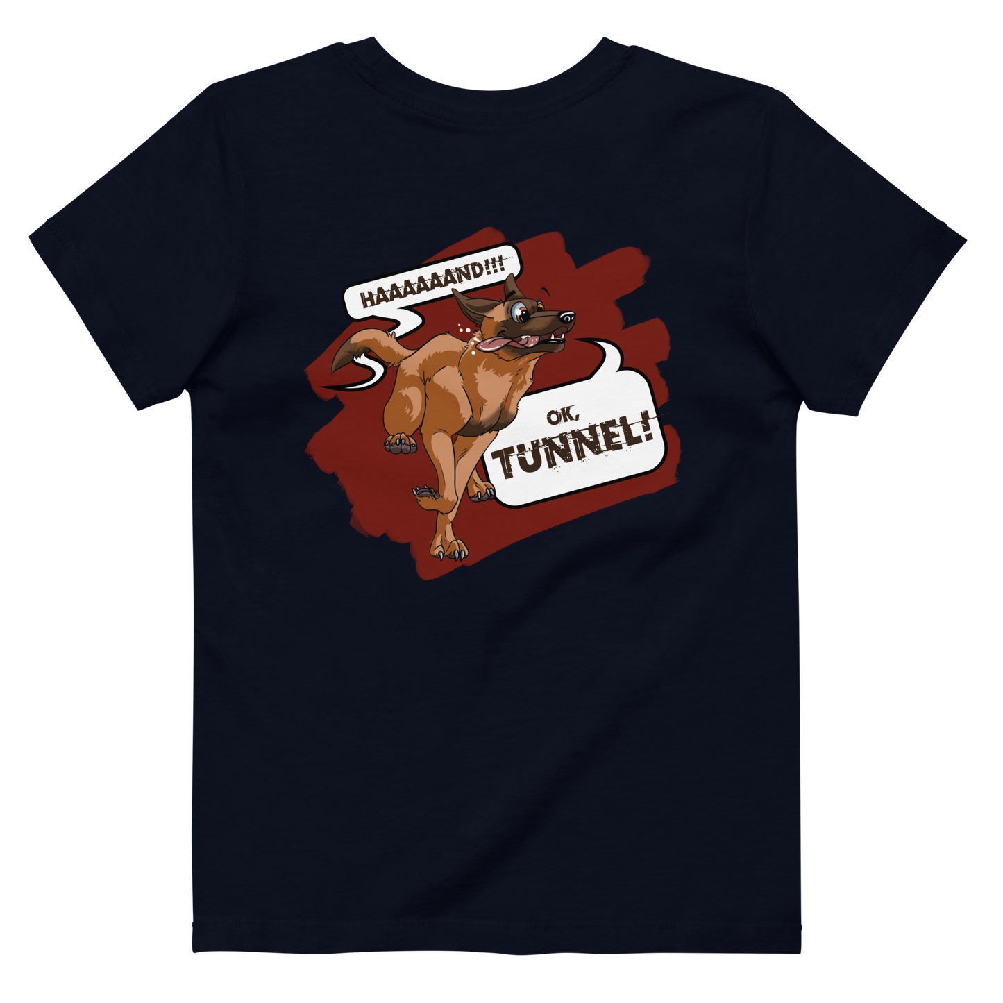 Bio Kids-T-Shirt "Tunnel Malinois" mit Tiermotiv und Aufschrift von Klexgetier