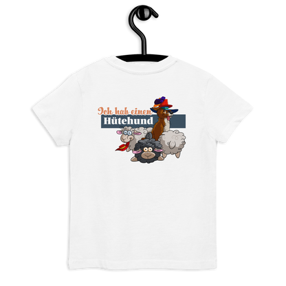 Niedliches Bio Kids-T-Shirt mit Hütehunden-Motiv, produziert vom Webshop Klexgetier, der sich auf personalisierte Sportkleidung für Hunde-Sportler spezialisiert hat.