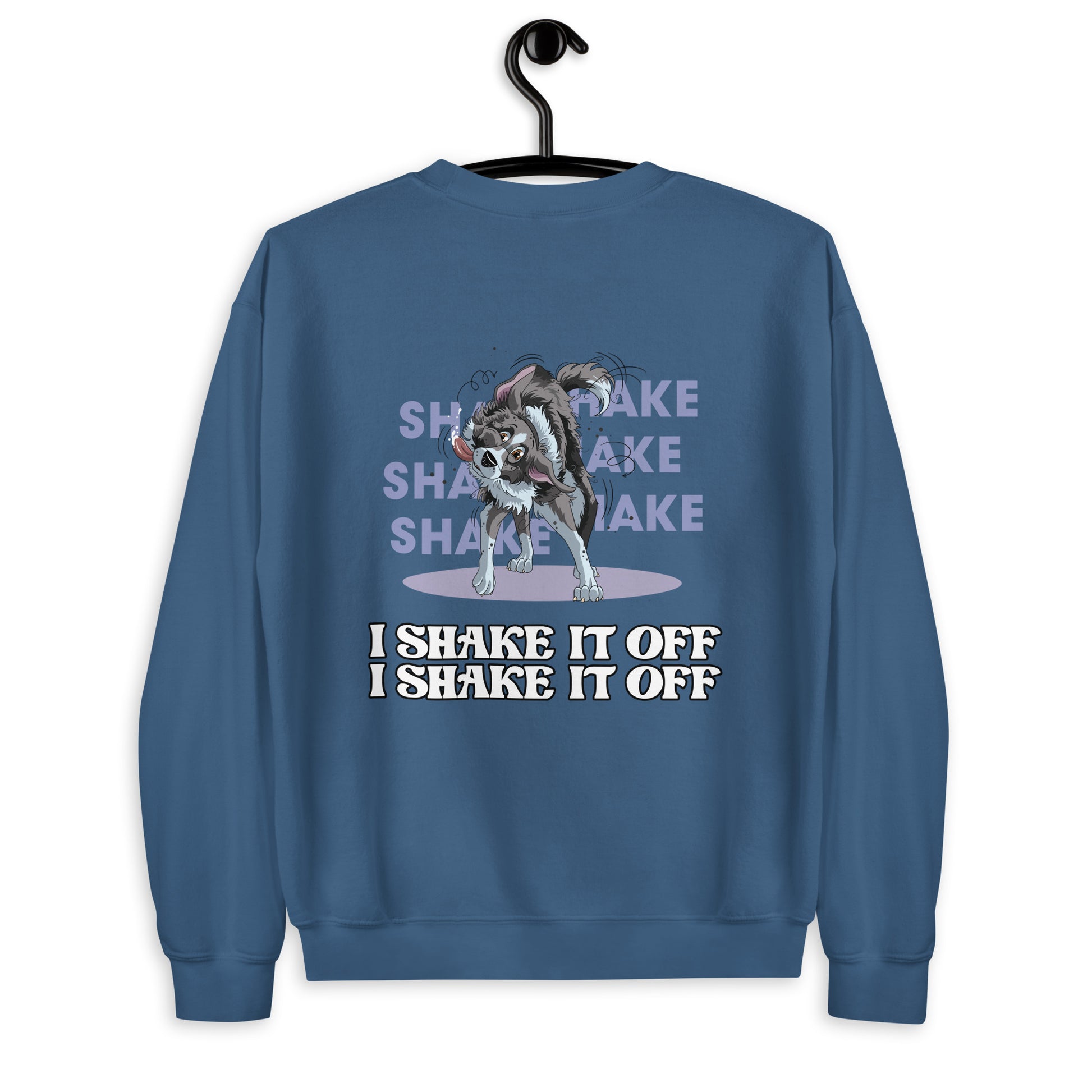 Unisex Sweatshirt "Shake it" mit einem Husky-Motiv und humoristischem Spruch von Klexgetier