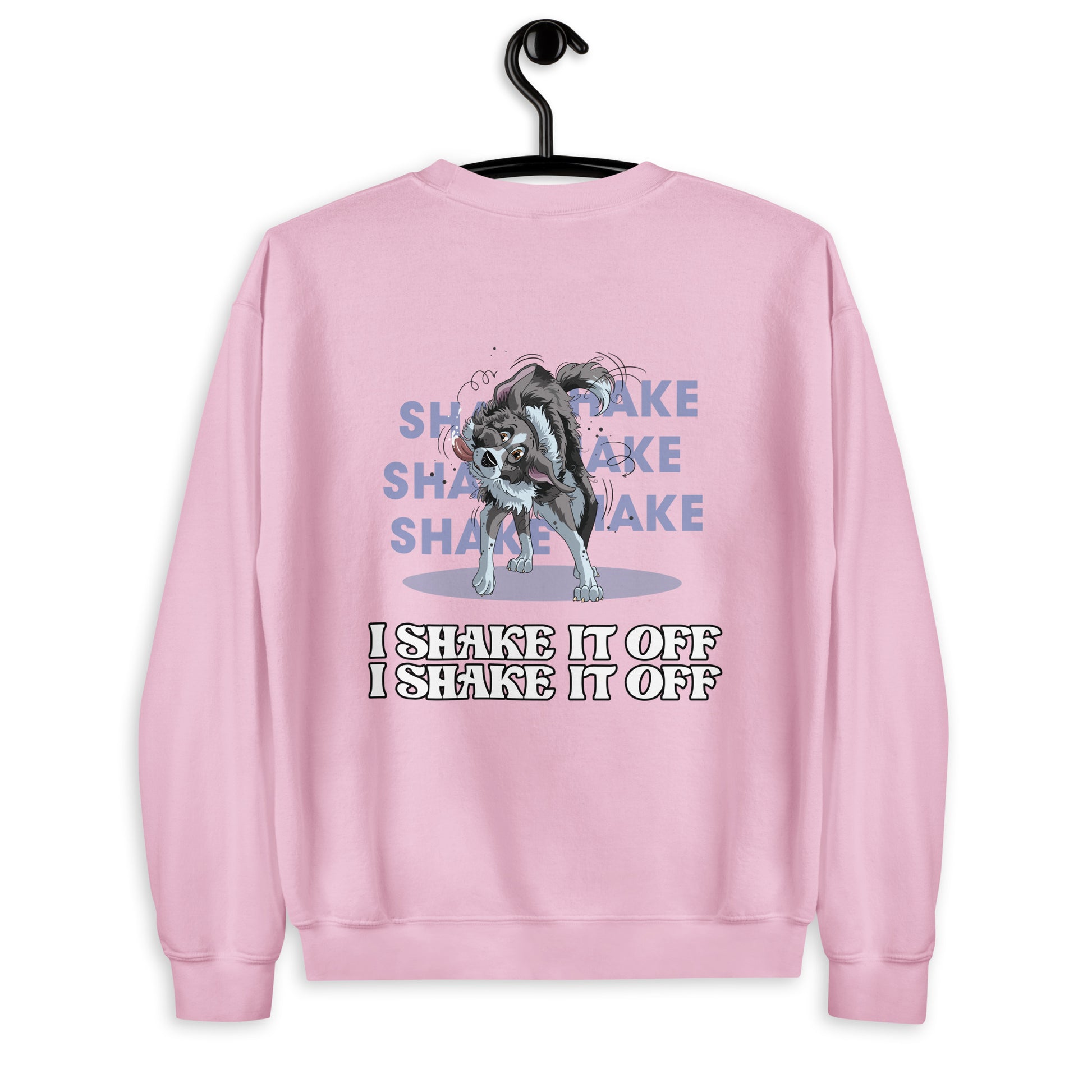 Modisches Unisex-Sweatshirt "Shake it" von Klexgetier. Grafik mit einem Comic-Hund und witzig-modernem Spruch. Ideal für Hundefreunde und Sportbegeisterte im Agility-Sport.