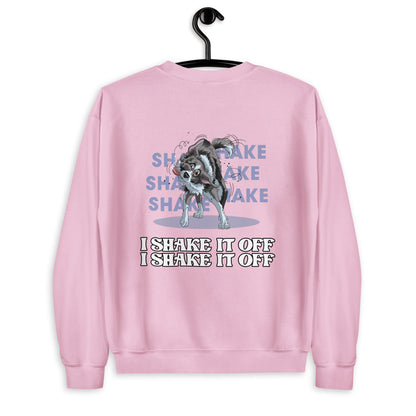 Modisches Unisex-Sweatshirt "Shake it" von Klexgetier. Grafik mit einem Comic-Hund und witzig-modernem Spruch. Ideal für Hundefreunde und Sportbegeisterte im Agility-Sport.