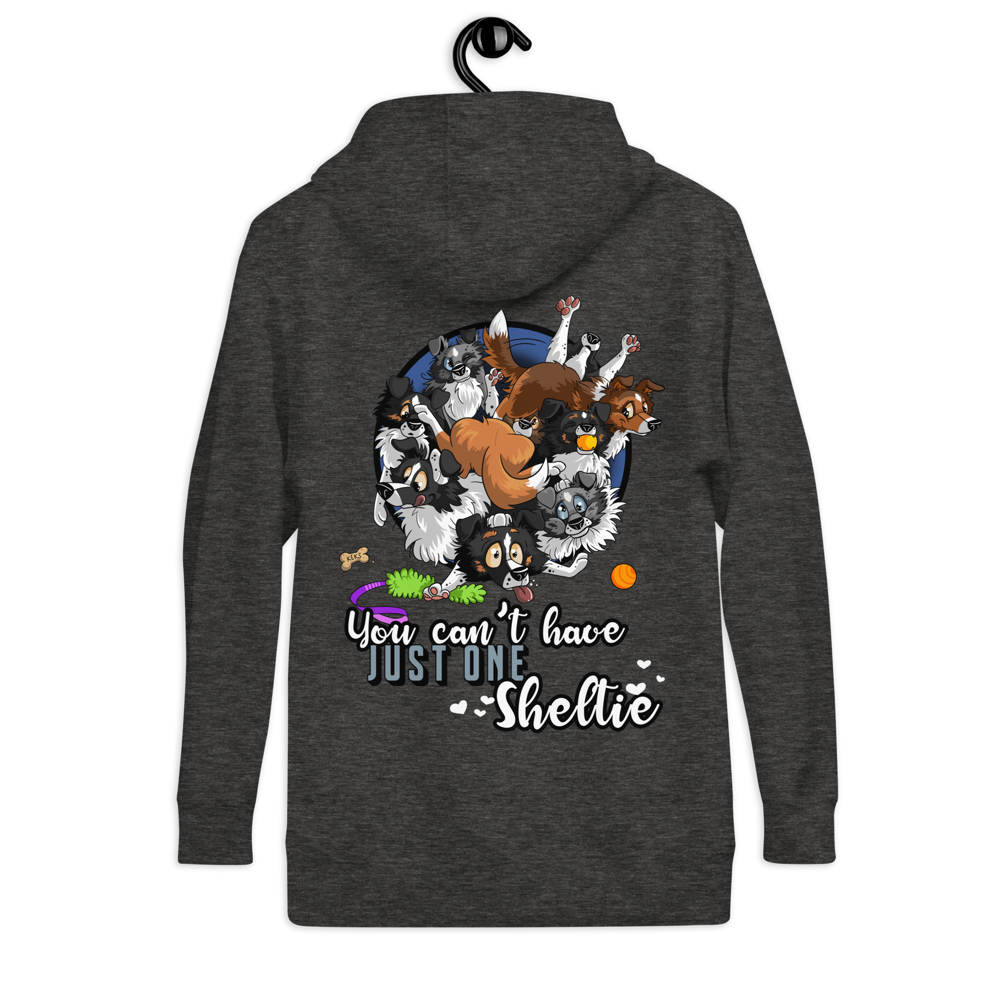 Unisex-Kapuzenpullover "Just one Sheltie"
Farbenfroher und lustiger Hundehaufen mit verschiedensten Rassen, die den modischen, grauen Kapuzenpullover von Klexgetier zieren.