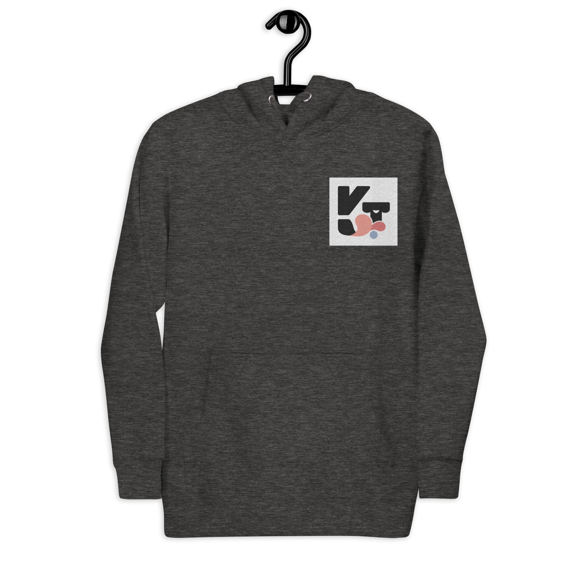 Grauer Unisex-Kapuzenpullover mit Taschen und einem grafischen K-Logo von Klexgetier