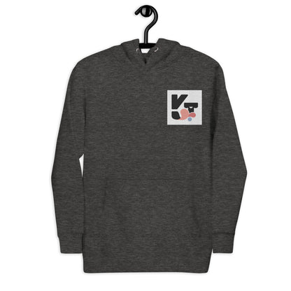 Grauer Unisex-Kapuzenpullover mit Taschen und einem grafischen K-Logo von Klexgetier