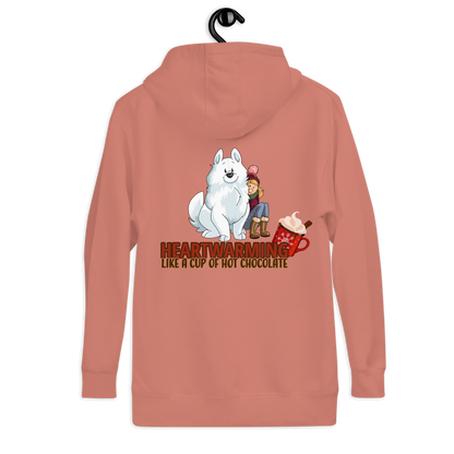 Unisex-Kapuzenpullover "Heartwarming" - ein sportlicher Fleecepullover mit plüschigem Bärenmotiv und Aufschrift im Stil eines Hundesports-Shops namens Klexgetier.