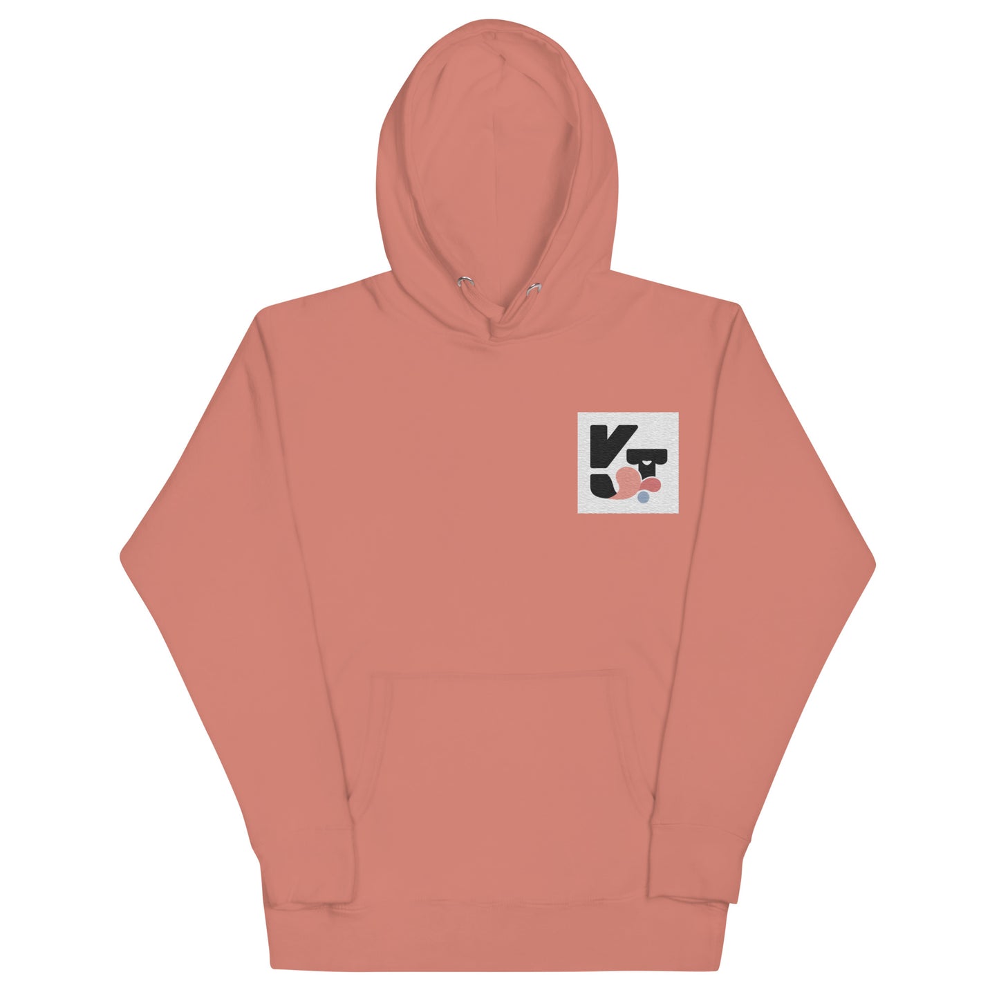 Unisex-Kapuzenpullover "Shake it" von Klexgetier in einem hellen, erdigen Farbton. Das Sweatshirt zeigt ein stilisiertes K-Logo auf der Brust, welches auf den Markennamen "Klexgetier" hindeutet. Das Produkt ist für aktive Menschen geeignet, die sportlichen Hundesport wie Agility betreiben.