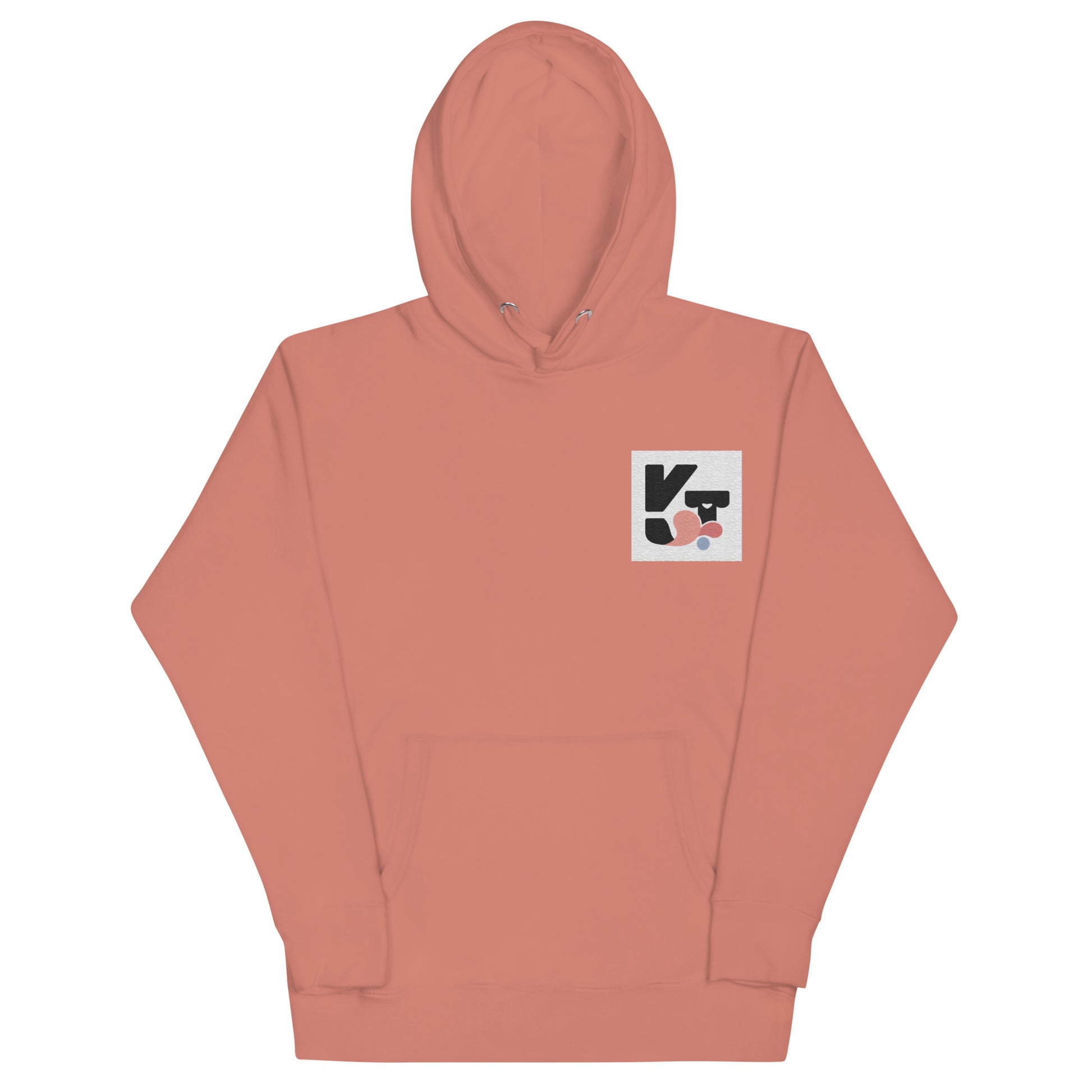 Unisex-Kapuzenpullover "Shake it" von Klexgetier in einem hellen, erdigen Farbton. Das Sweatshirt zeigt ein stilisiertes K-Logo auf der Brust, welches auf den Markennamen "Klexgetier" hindeutet. Das Produkt ist für aktive Menschen geeignet, die sportlichen Hundesport wie Agility betreiben.