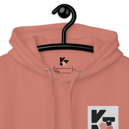 Unisex-Hoodie "Hütehund" von Klexgetier - Eleganter Sportpullover für Hundesport-Enthusiasten in zartem Apricot-Ton mit Logoaufdruck