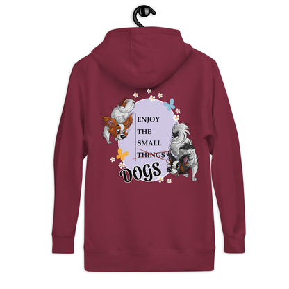 Unisex-Kapuzenpullover mit Motiv von zwei Chihuahua-Hunden und der Aufschrift "Enjoy the small things DOGS"