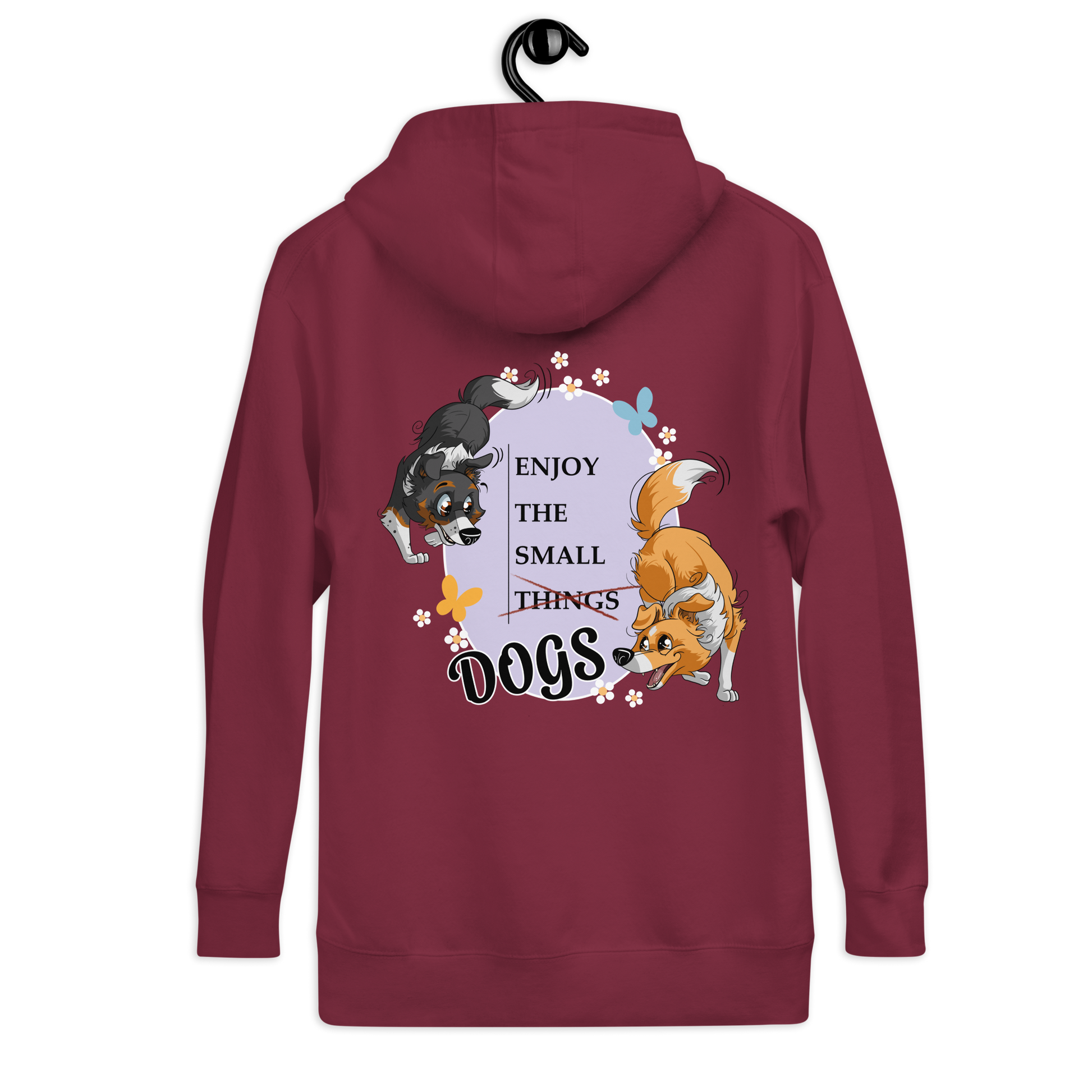 Unisex-Kapuzenpullover "Small Things Shelties" - ein modisches Kleidungsstück mit Hundemotiv und inspirierendem Spruch für Hundeliebhaber vom Onlineshop Klexgetier.