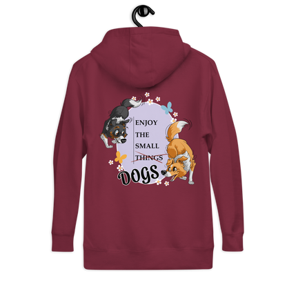 Unisex-Kapuzenpullover "Small Things Shelties" - ein modisches Kleidungsstück mit Hundemotiv und inspirierendem Spruch für Hundeliebhaber vom Onlineshop Klexgetier.