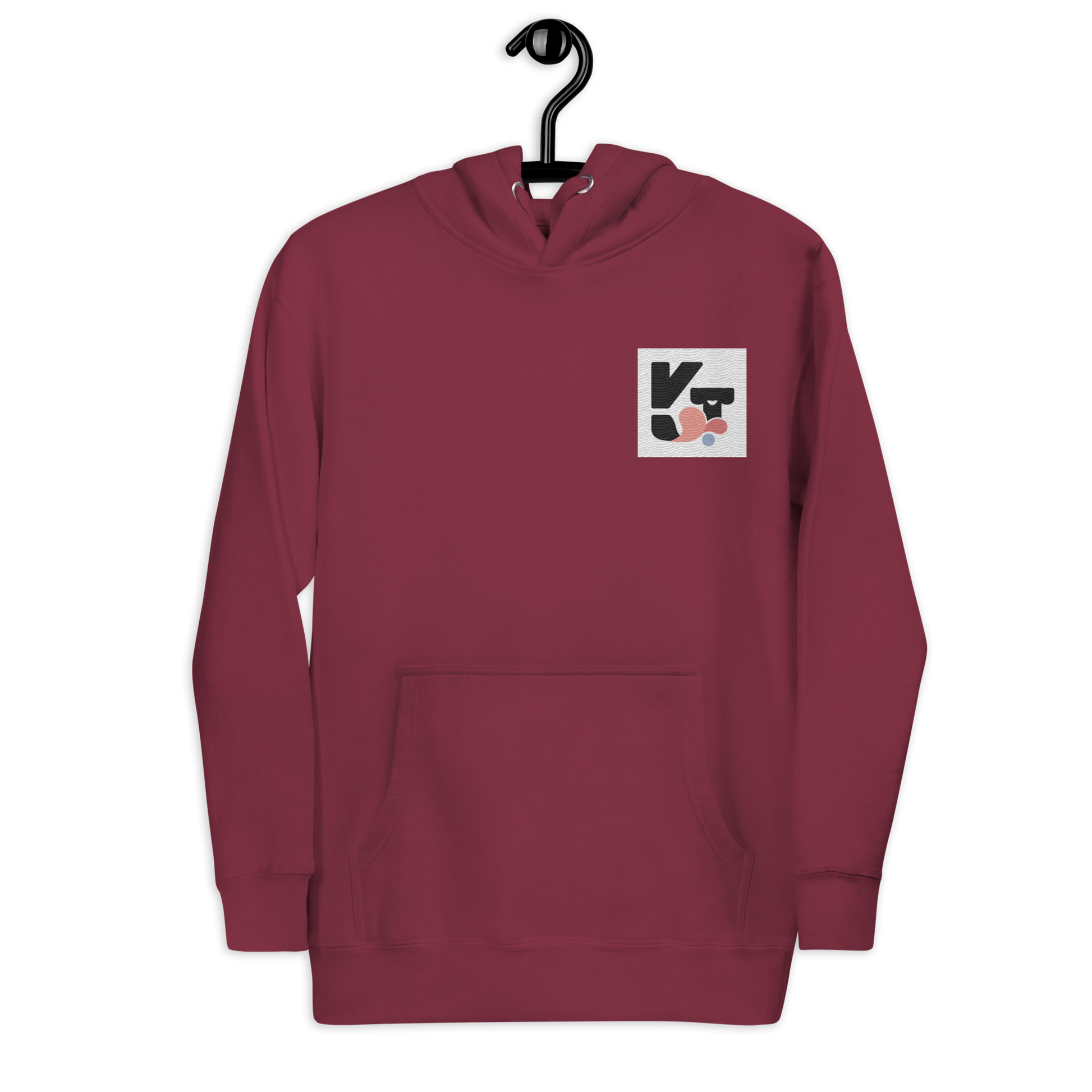 Hochwertige Unisex-Kapuzensweatshirts mit dem markanten Klexgetier-Logo in Bordeaux-Rot für Hundeliebhaber und Agility-Fans.