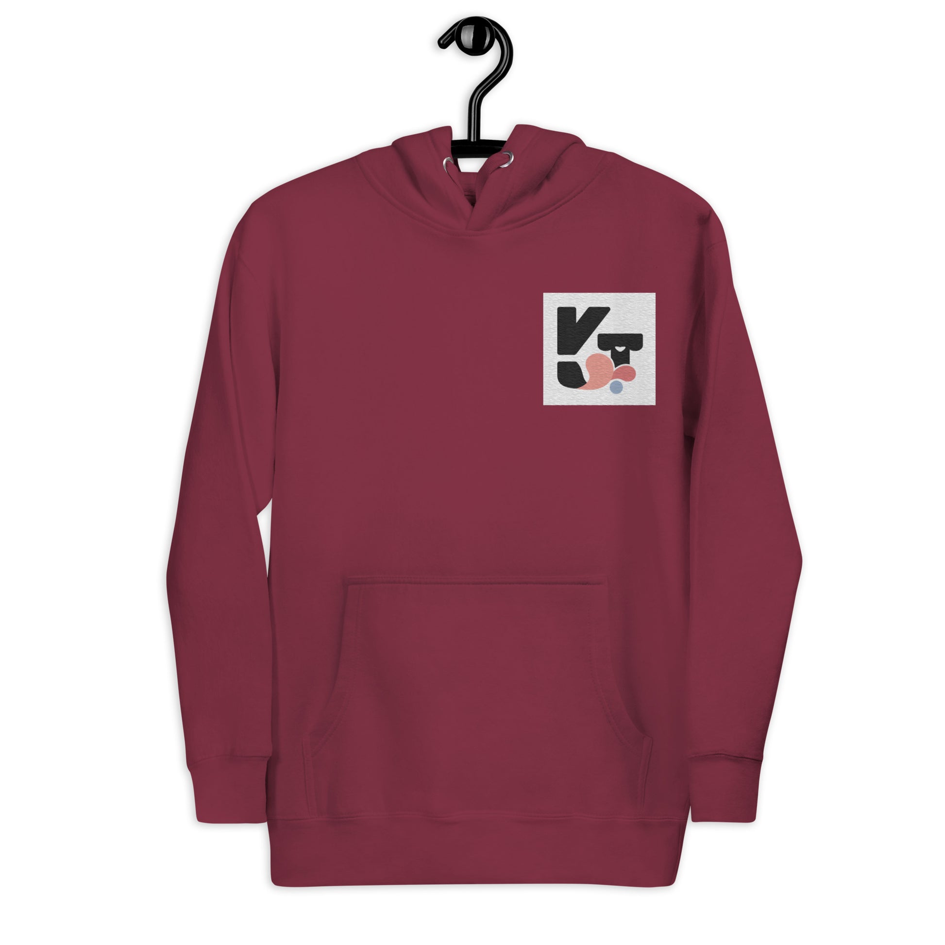 Unisex-Kapuzenpullover "Shake it" von der Marke Klexgetier. Der Pullover zeigt ein abstraktes Grafikdesign in Rot auf der Vorderseite.