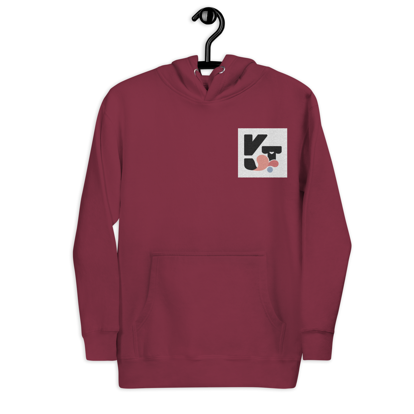 Unisex-Kapuzenpullover "Small Things Shelties" von Klexgetier mit grafischem Logo-Design auf dunkelrotem Grund