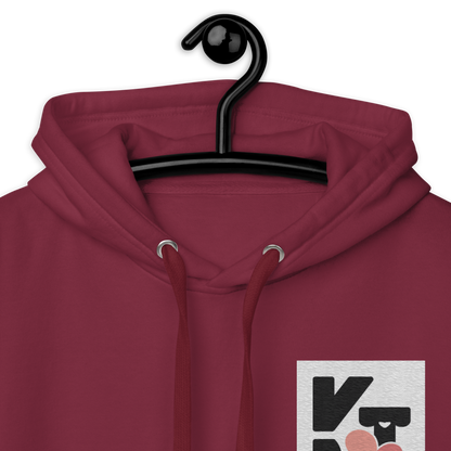 Unisex-Kapuzenpullover "Small Things Shelties" von Klexgetier, in elegantem Rot mit grafischem Logo-Design auf der Brust.