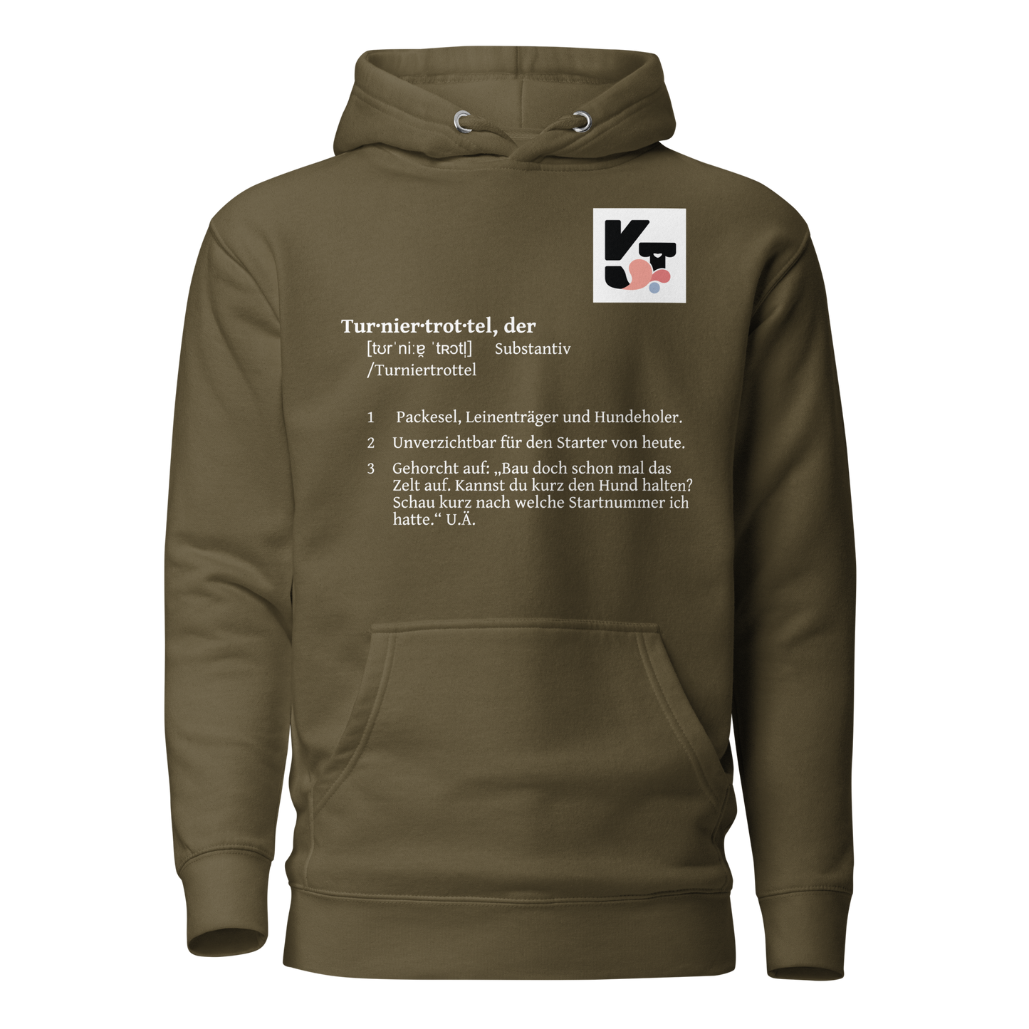 Unisex-Kapuzenpullover "Turniertrottel" - Personalisierte Sportbekleidung für Hundehalter und Agility-Enthusiasten von Klexgetier, dem Webshop für Hundeliebhaber und Sportbegeisterte.