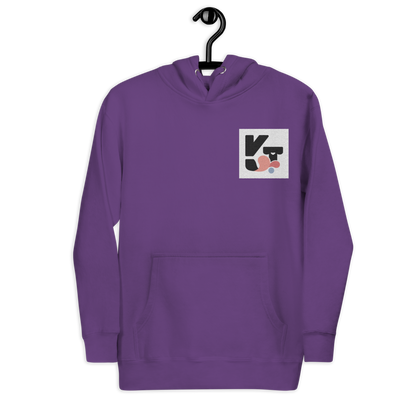 Unisex-Kapuzenpullover in lila Farbe mit dem Klexgetier-Logo und abstrakten geometrischen Formen als Grafik-Element. Dieses sportliche und modische Sweatshirt ist ideal für aktive Hundehalter und Fans des Agility-Hundesports.