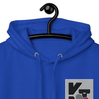 Blauer Unisex-Kapuzenpullover mit Tunneldruck eines Border Collies von Klexgetier