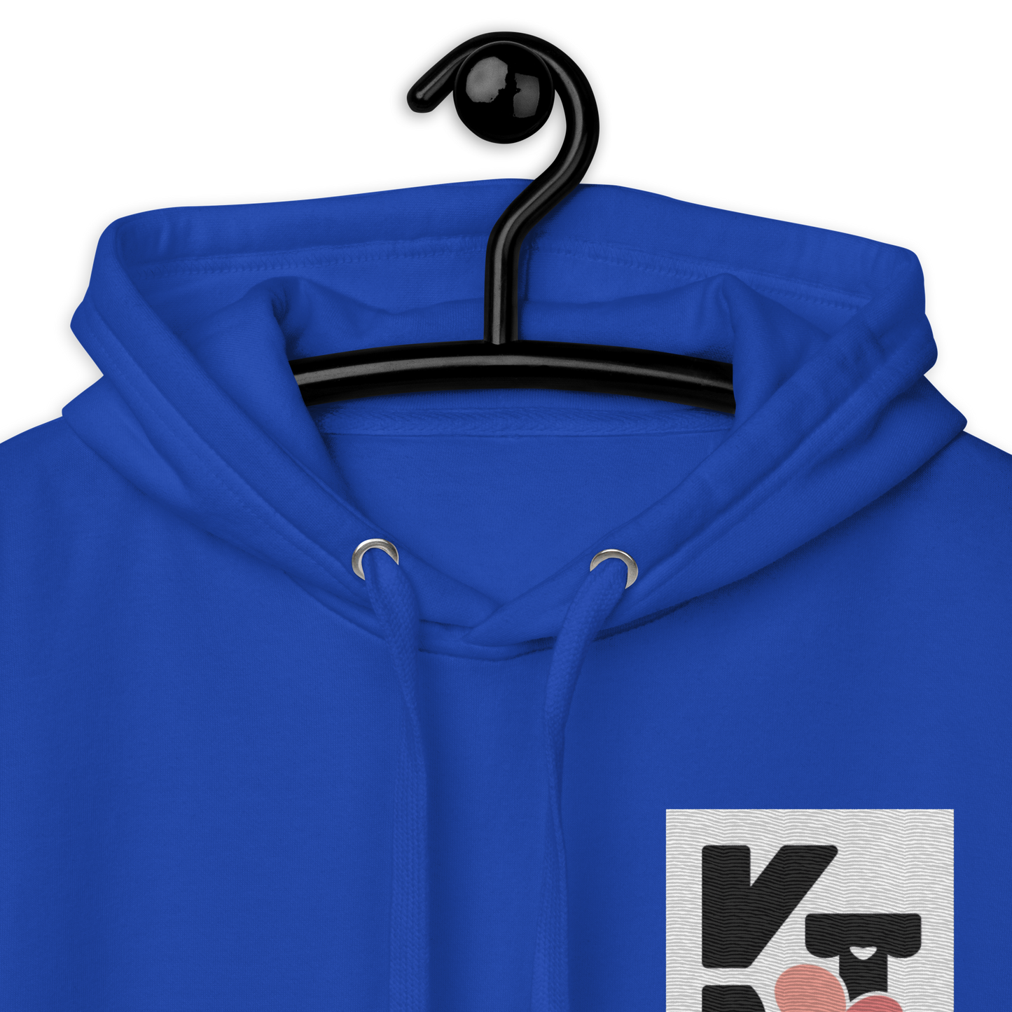 Unisex-Kapuzenpullover mit "Just one Sheltie"-Aufdruck in knalligem Blau von der Marke Klexgetier. Der Pullover ist auf einem Kleiderbügel vor weißem Hintergrund zu sehen.