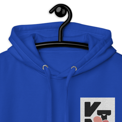 Unisex-Kapuzenpullover in leuchtend blauer Farbe mit Klexgetier-Logo für Hundeliebhaber und Sportbegeisterte der Marke Klexgetier.