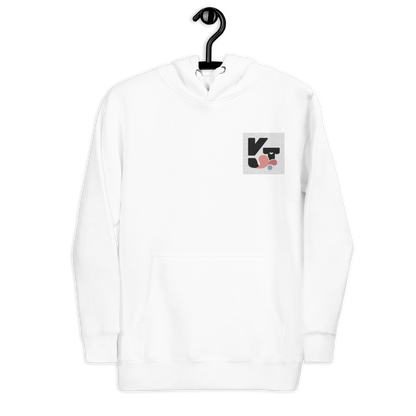 Unisex-Kapuzenpullover mit stilisiertem Hütehund-Logo auf weißem Hintergrund