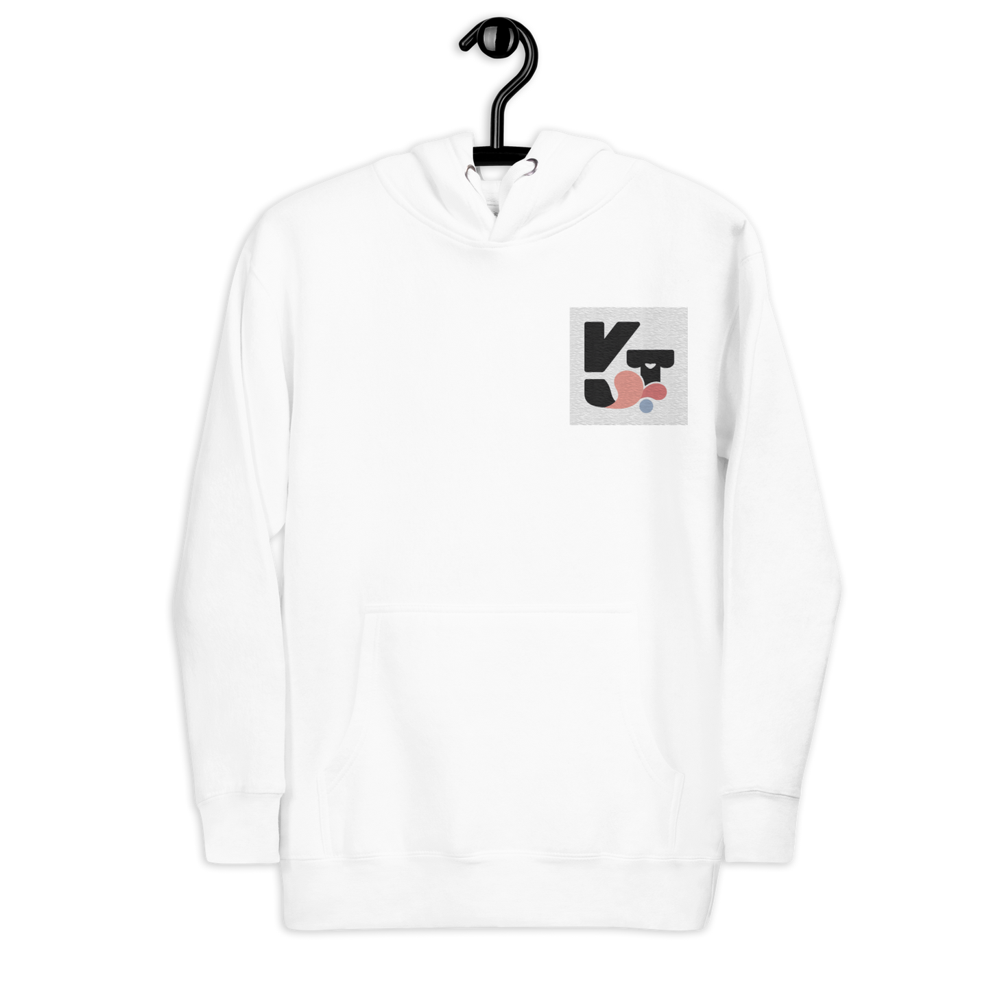 Unisex-Kapuzenpullover "Wip Wip Hurra" der Marke Klexgetier. Weißer Pullover mit grafischem Logo in Grau und Pastellfarben.