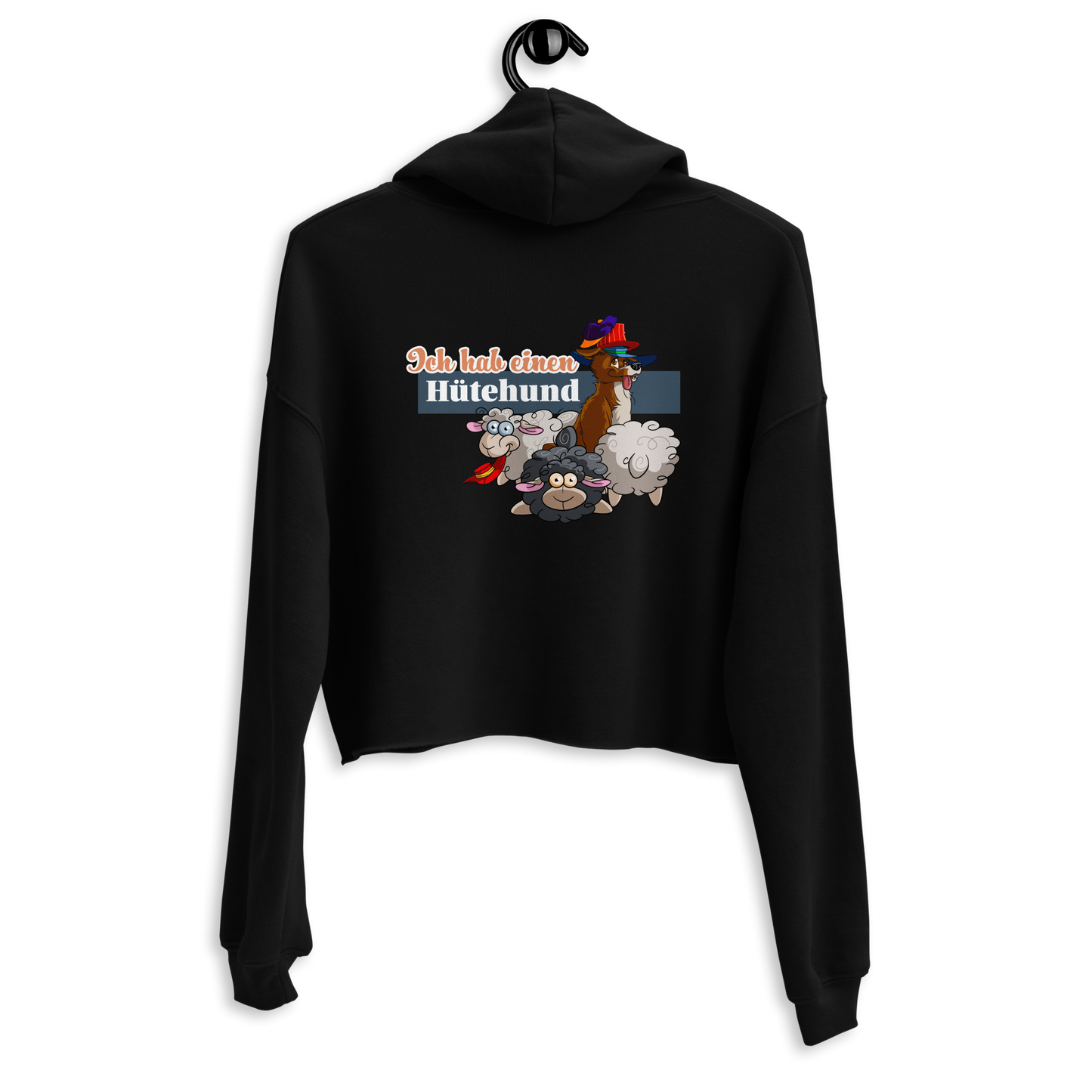 Modischer Crop-Hoodie mit Hütehund-Motiv von Klexgetier - ein sportliches, personalisiertes Kleidungsstück für Hundeliebhaber und Agility-Fans.