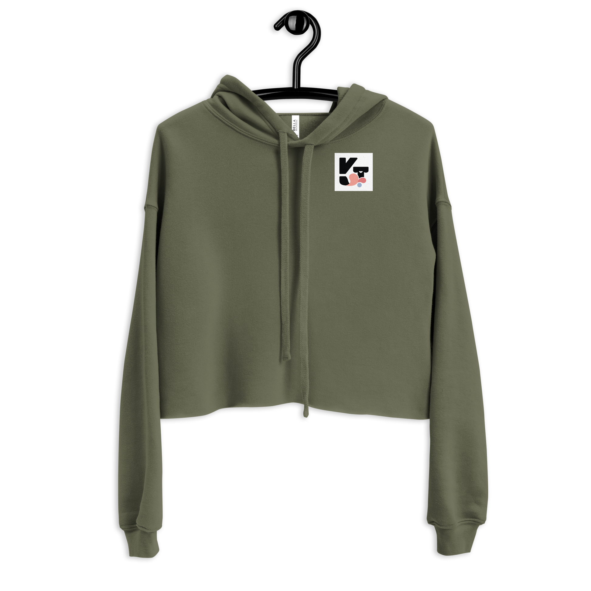 Kurzer Kapuzen-Sweatshirt "Small Things Shelties" in olivgrüner Farbe mit Markenlogo von Klexgetier