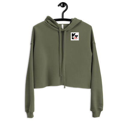 Kurzer Kapuzen-Sweatshirt "Small Things Shelties" in olivgrüner Farbe mit Markenlogo von Klexgetier