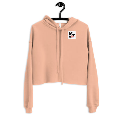 Beige Crop-Hoodie "Runnings Pink" vom Markenartikler Klexgetier mit schwarzem Logo auf der Vorderseite