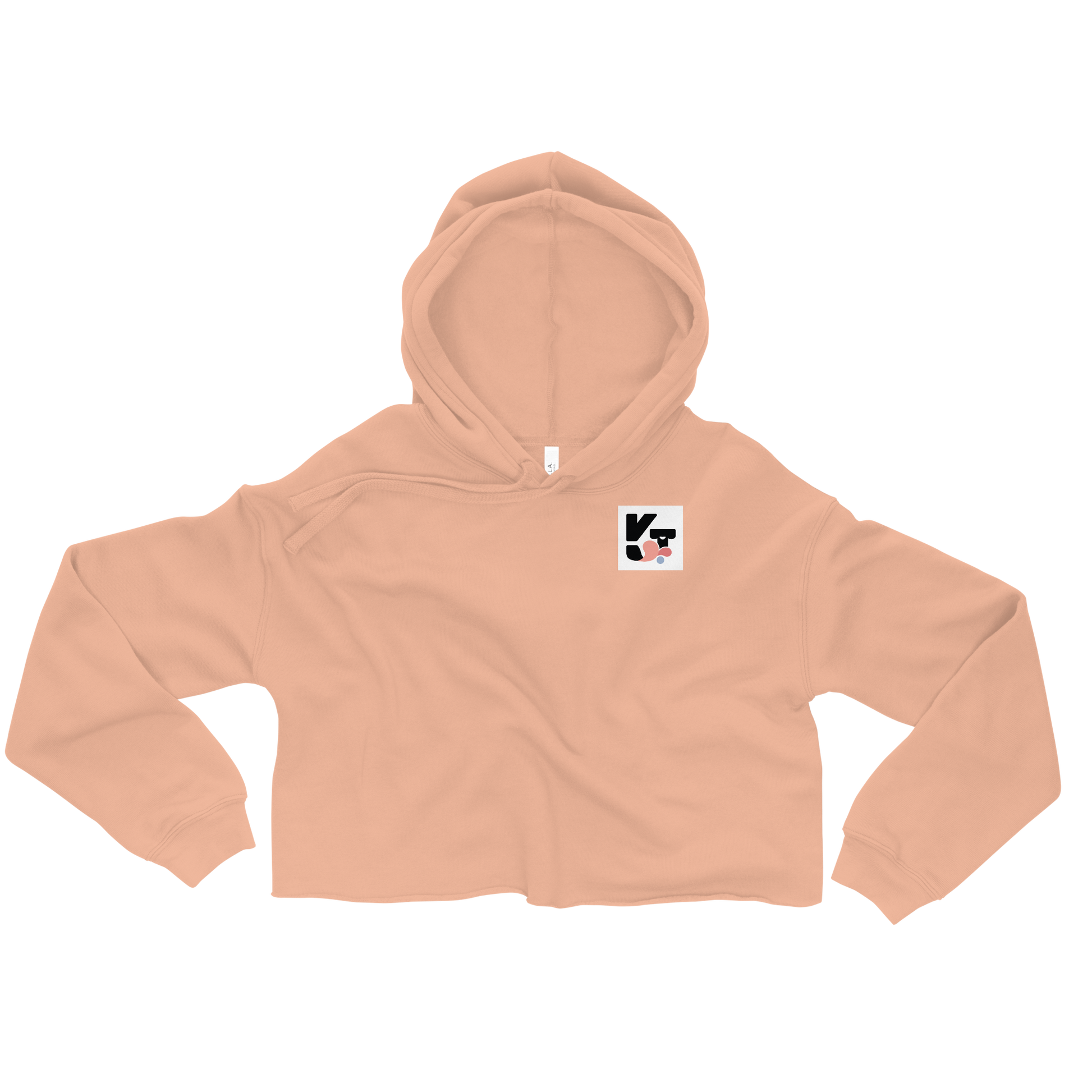 Leichter, rosa Crop-Hoodie mit Kapuze und einem kleinen, stilisierten Logo in der Ecke. Der Hoodie ist ein modisches und sportliches Kleidungsstück, das perfekt für aktive Hundebesitzer und Sportbegeisterte ist.